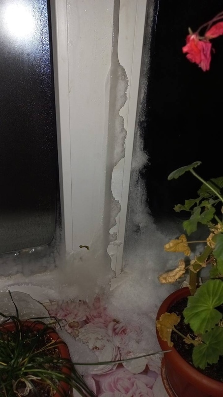Покрытый льдом подоконник в квартире, Рыбинск