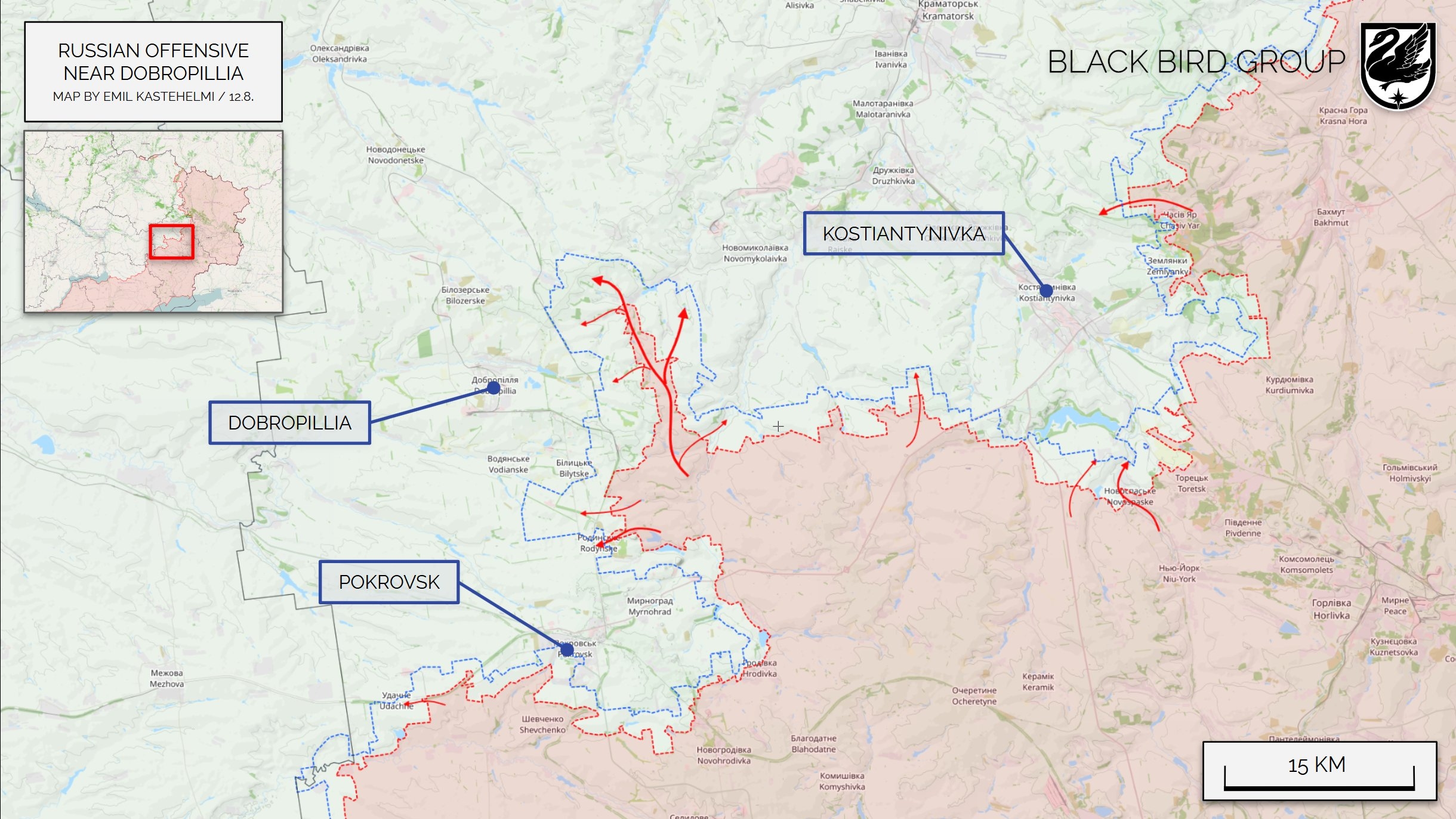 Ситуация в операционной зоне на Донбассе по версии Black Bird Group